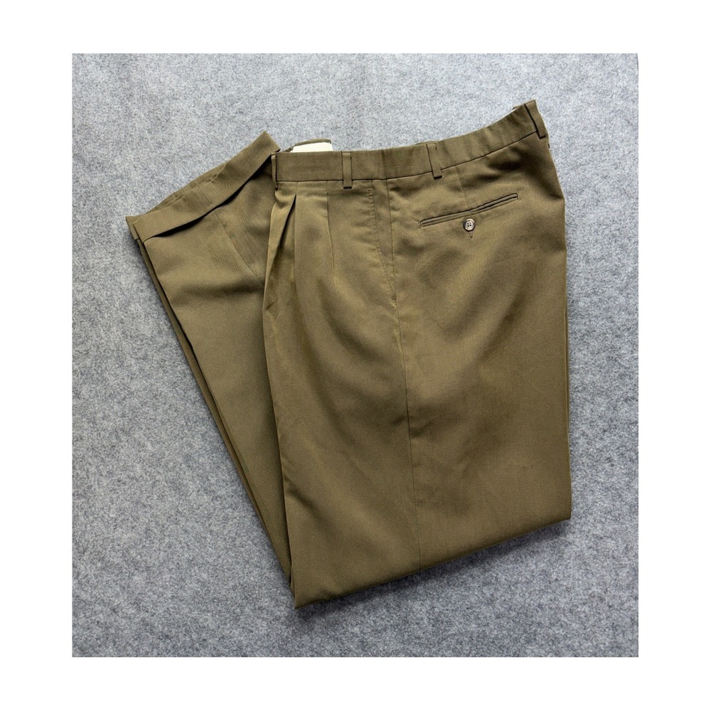 Linea Naturale Mens 40 Pleated Dress Pants Olive Brown Cuffed Made in USA 40x28